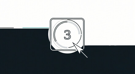 Digital countdown timer displaying the number three, with a cursor clicking on the button, minimalistic design