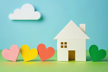 Dream home concept with colorful hearts and paper house for real estate marketing