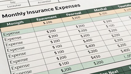 personal finance insurance control  concept Monthly insurance expenses document with detailed financial data.