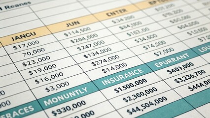 personal finance insurance control  concept Financial data chart with various amounts and categories.