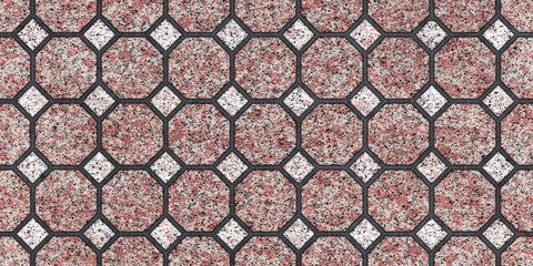 Pink granite, octagonal and square tile pattern, floor texture for architecture, interior and exterior design