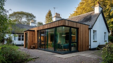 Modern Extension on a Traditional Cottage with Glass and Wood Architecture Blending Contemporary and Rustic Elements
