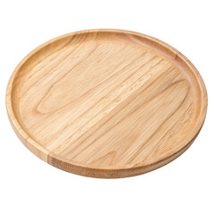 Blank round wood plate isolated on transparent background  

