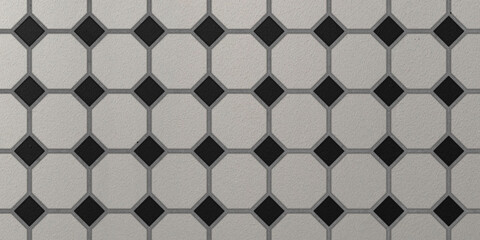 White metal, octagonal and square tile pattern, floor texture for architecture, interior and exterior design