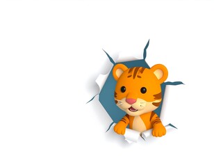 Cute tiger peeking through hole