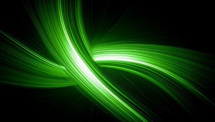 Vibrant Green Light Trails Intertwined on a Dark Background