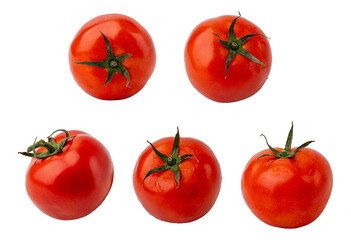 fresh red tomatoes set on white background