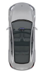 Top View of Modern White Electric Car with Glass Roof and Open Doors