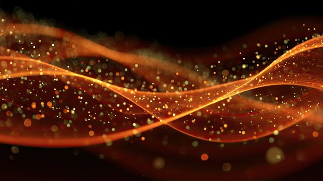 Abstract fiery orange waves with gold particles