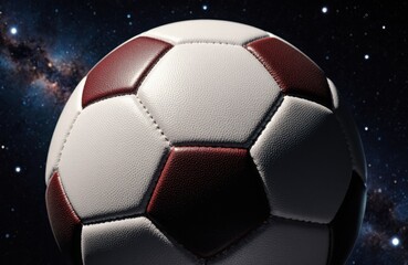 Naklejka premium A close-up of a soccer ball with a space background featuring stars and the galaxy