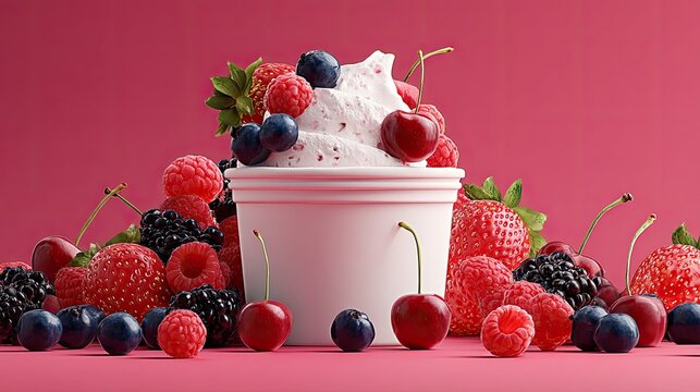 Fruit yogurt parfait in white cup