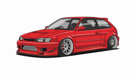 Red sporty hatchback car illustration