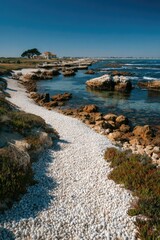 Coastal path winding through white pebble beach