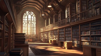 Fototapeta premium Grand library interior sunlight