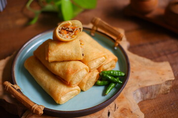 Fried spring rolls on a plate