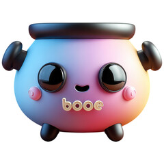 Cute cartoon halloween decor with pastel colors and smiling face on round pot with big eyes and small legs