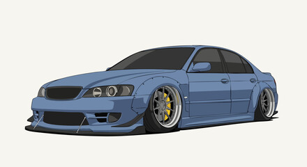 Fototapeta premium Light blue sedan illustration stylized car design