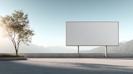 Obraz premium Billboard Mockup in a Minimalist Environment with Mountain Backdrop for Advertising and Marketing Campaigns