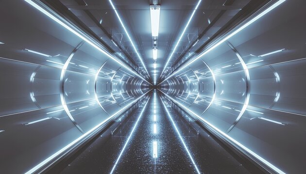light trails in the silver metallic tunnel