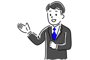右側を紹介する若い男性のイラスト