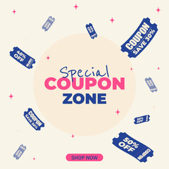 Flying Coupons. Coupon event Banner for social media post in flat style. Vector illustration.