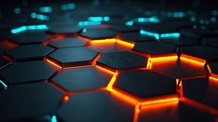 Abstract Hexagonal Background with Glowing Edges: Modern Technology and Futuristic Design Concept