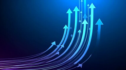 Dynamic arrows moving upward symbolizing growth and progress on a blue background