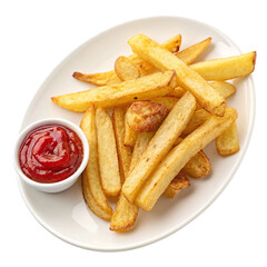French Fried Potatoes with ketchup isolated on transparent background  
