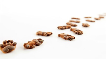 Naklejka premium Charming Dog Footprints on White Background: Delicate Paw Prints, Cute Claw Details, and Playful Trail Patterns in High-Contrast Images, Ideal for Pet Branding, Puppy Announcements, Animal-Lover Merch