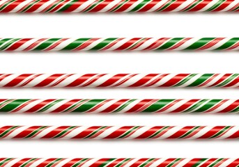 Colorful Christmas Candy Canes Lined Up on a White Background for Festive Holiday Decor