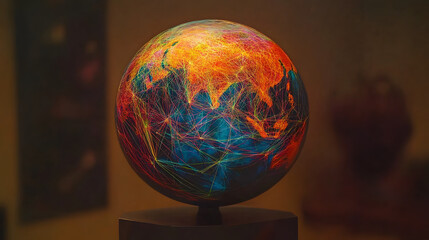 Vibrant glowing earth network visualization symbolizing global connectivity and modern data flow.