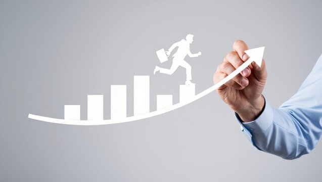 Businessman running upward on growth graph representing success and progress