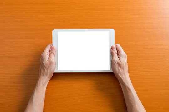 Holding tablet mockup blank screen for app presentation and website design display