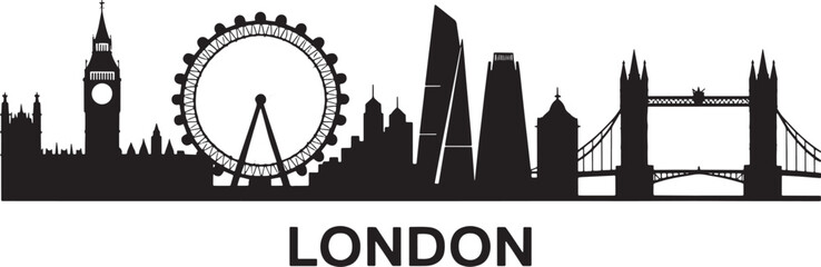 Fototapeta premium London England Skyline Silhouette Vector Illustration with City Name Below the Skyline