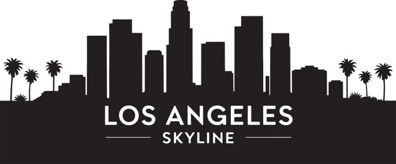 Los Angeles Skyline Silhouette Vector Illustration with Palm Trees and Cityscape Outline
