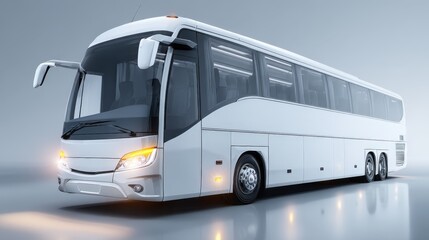 Sleek White Coach Bus Rendering: Modern Transportation for Tourism and City Travel Services