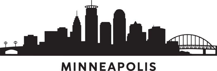 Minneapolis Cityscape Silhouette Vector Illustration with Detailed Skyline and Typography