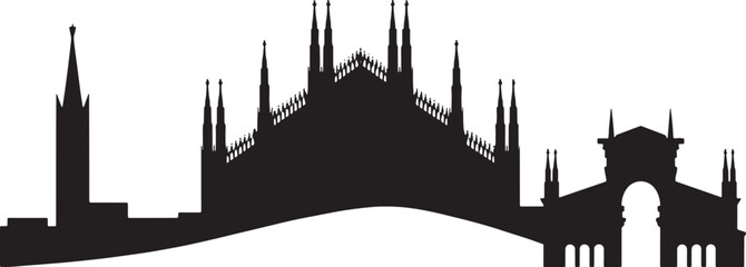 Fototapeta premium Detailed Milan Skyline Silhouette Vector Illustration Depicting Italian City Landmarks