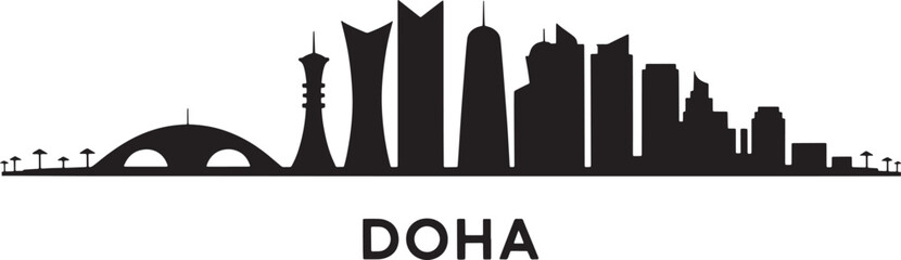 Doha Qatar Skyline Silhouette Vector Illustration with Cityscape and Urban Architecture Design