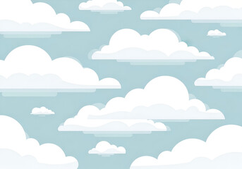 Seamless repeating pattern of stylized clouds in soft pastel tones, flat modern style, ideal for packaging, wallpaper, and fabric design