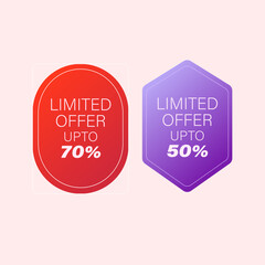 Limited offer discount badges in red and purple, sale sign