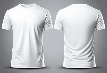Front and back view of a blank white men's t-shirt,  ideal for mockups and design templates.