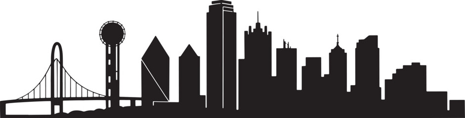 Obraz premium Dallas Texas Cityscape Silhouette Vector Art with Reunion Tower and Modern Buildings