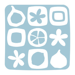 Minimalist blue geometric fruit pattern background