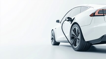 Fototapeta premium White electric car charging, rear view.