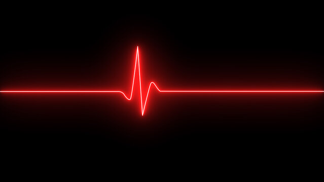Glowing red neon Heartbeat line icon illustration. Pulse, heart rhythm, heartbeat cardiogram, line icon on black background.	