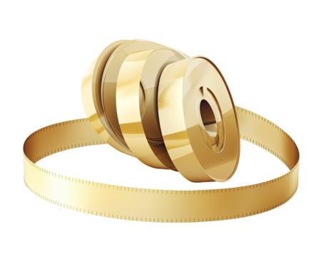 Golden film reels and tape, 3D illustration