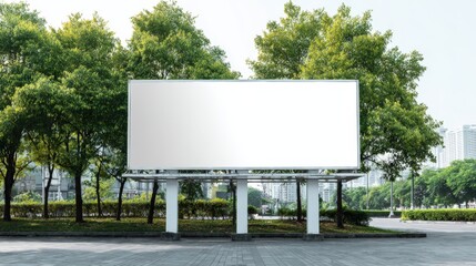 Fototapeta premium Blank Billboard in Urban Park Setting: Ideal for Advertising Mockups and Outdoor Campaigns