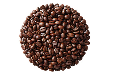 Freshly Roasted Dark Coffee Beans in a Circular Arrangement on a White Background