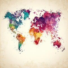 Obraz premium Abstract world map, watercolor splatter effect